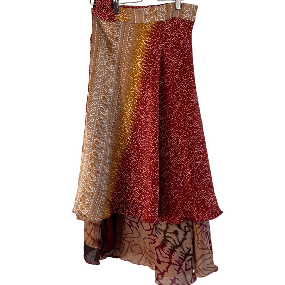 100% Silk Wrap Skirt One Size Ethnix India Boho Festival Resort Reversible